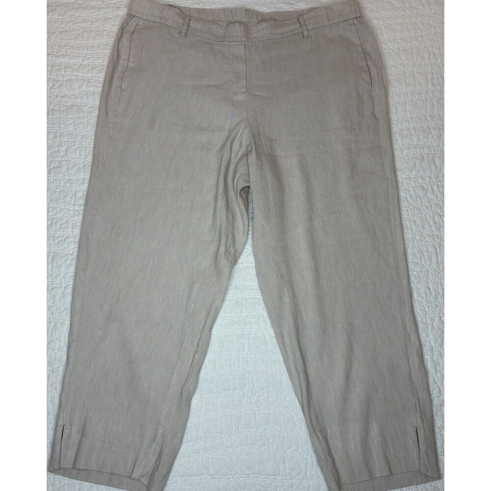 J Jill Linen Blend XLP Pull On Crop Pants Pockets Oatmeal Vacation Beach Style